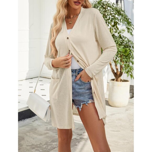 Lightweight Women's Cardigan Summer Long Sleeve Open Front Sweater - Picture 4 of 6